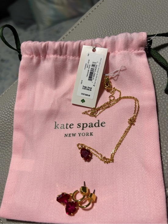 kate spade Jewelry - kate spade gold-tone chain necklace and ruby-pink crystal drop earrings